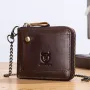 BULLCAPTAIN Dompet Pria Kulit Asli Multifungsi Dompet Lipat Dua Ritsleting RFID Anti-magnetik Tempat Kartu Multi-slot Dompet Koin