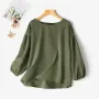 ZANZEA Women's Round Neck Drop Shoulder Lantern Sleeve Loose Casual Solid Blouses