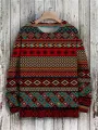 Mens Allover Ethnic Geometric Print Crew Neck Pullover Sweatshirts