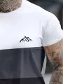 Mens Mountain Print Color Block Patchwork Short Sleeve T-Shirts