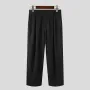 Men Expandable Waist Solid Color Casual Loose Fit Wide-leg Pants