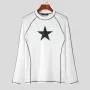 INCERUN Men Start Print White Tight T-shirt Fashion Stitching Crew Neck Long Sleeve White Top Tee for Men Plus Size, Spring Fall