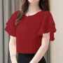ZANZEA Women Fashion Short Sleeve Ruffles Blouse Elegant Office OL Shirt Casual O Neck Solid Tops