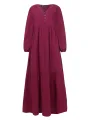 ZANZEA Plus Size Women Long Dress Solid Color V-neck Long Sleeve Causal Maxi Dress