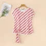 ZANZEA Women Striped Printed T-shirt Fashion Short Sleeve Tee Holiday Summer Holiday Belted Design Casual Simple Tops