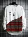 Mens Smile Vintage Geometric Print Patchwork Curved Hem T-Shirts