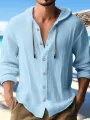 Mens Solid Button Up Long Sleeve Drawstring Hooded Shirts
