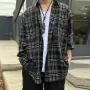 INCERUN Classic Black White Plaid Design Men's Casual Long Sleeve Shirt, Men's Button Up Shirt for Daily Occasions