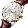 POEDAGAR Luxury Rhinestone Business Men Quartz Watch Calendar Week Luminous Pointer Leather Strap Waterproof Wristwatch