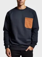 ChArmkpR Mens Contrast Chest Pocket Crew Neck Casual Pullover Sweatshirts