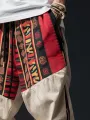 Mens Ethnic Print Patchwork Loose Drawstring Waist Pants