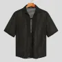 INCERUN Mens Shirt Solid Color Slightly Transparent Lapel Shirt Casual Short Sleeve Breathable Top Summer Daily Male Clothing