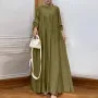 ZANZEA Women Abaya Casual Maxi A-Line Sundress Kaftans Lantern Sleeve O-Neck Plain Dress