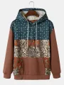 ChArmkpR Mens Ethnic Pattern Patchwork Kangaroo Pocket Drawstring Hoodies