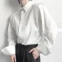 INCERUN Men Shoulder Fly Design Solid Color Casual Shirt Fashion Long Sleeve Lapel Shirt Top Comfortable Loose Fit Top for Men Large Size S-5XL