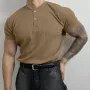 INCERUN Mens Solid Waffle Knit Casual Henley Shirt Comfortable Casual Crew Neck Button Up Top for Male Plus Size S-5XL