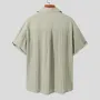 INCERUN Mens Shirt Daily Simple Solid Color Shirts Top Short Sleeve Lapel Button Men Tops Summer Casual Shirts