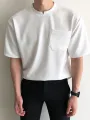 INCERUN Men Solid Color Short Sleeve T-Shirt Round Neck Loose Fit Men's Tee Summer Casual Daily Mens Top