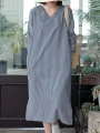 Stripe Print Slit Hem Pocket V-neck Dress