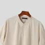 INCERUN Mens Solid Waffle Knit Casual Henley Shirt Comfortable Casual Crew Neck Button Up Top for Male Plus Size S-5XL