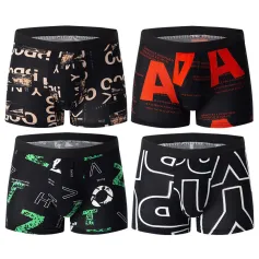 4 pezzi Boxer da uomo, slip alla moda, stampati, comodi, traspiranti, casual, mutandine corte