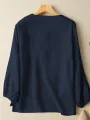 Solid Slit High-low Hem Crew Neck Long Sleeve Blouse