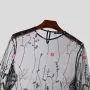 INCERUN Men T-shirts Fashion See-through Mesh Embroidered Flower Decor Long Sleeve Black Tshirts Summer Cool Party Male Tops