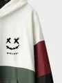 ChArmkpR Mens Smile Print Color Block Patchwork Kangaroo Pocket Hoodies Winter