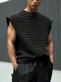 INCERUN Mens Solid Color Textured Stitching Striped Sleeveless T-Shirt