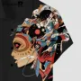 ChArmkpR Mens Shirts Ethnic Figure Side Print Lapel Short Sleeve Black Shirts
