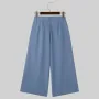 INCERUN Men Pants Solid Color High-waisted Straight-legged Trousers Comfy Button Loose Fit Men's Black Pant