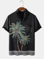 Camisas de manga corta con cuello de solapa y estampado de cocoteros para hombre