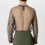 INCERUN Men T-shirts Fashion See-through Mesh Embroidered Flower Decor Long Sleeve Black Tshirts Summer Cool Party Male Tops