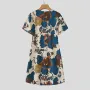 ZANZEA Womens Elegant V Neck Flore Printed A-Line Dresses Vintage Short Sleeve Midi Dresses