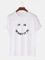 Mens Street Letter Smile Graphics 100% Cotton Short Sleeve T-Shirt