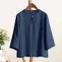 ZANZEA Women Button Summer O-Neck 3/4 Sleeve Solid Blouses Casual Cotton Linen Shirts for Women Loose Fit