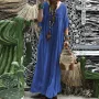 ZANZEA Plus Size Women Bohemian Long Dress Short Sleeve Hollow Out Robe Kaftan Solid Beach Maxi Dress