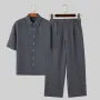 INCERUN Men Two Pieces Set Fashion-forward Males' Korean Style Short Sleeve Shirt + Pants Solid Color Clothing Casual Set