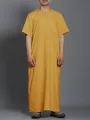 INCERUN Men Robes Solid Color Long Tops Round Neck Short Sleeve Robes Mens Clothing Summer Male Robes