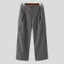 INCERUN Men Wide-leg Solid Color Casual Pants with Pockets Cropped Design Zipper Botton Trousers Plus Size
