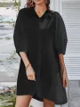 ZANZEA Women Daily Casual 3/4 Length Sleeve Solid Color Shirt Dresses