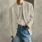 INCERUN Mens Casual Loose Fit Long Sleeve Blazer Fashionable Versatile Solid Color Suit Outwear Top for Men