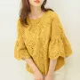 ZANZEA Women Korean Casual Shirt Daily Embroidery Hollow Ruffle Sleeve Blouses