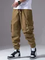 ChArmkpR Mens Solid Side Pocket Casual Drawstring Waist Cargo Pants