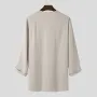 INCERUN Men Shirt Solid Color Long Sleeve Linen Shirts Mens Top V-neck Ethnic Casual Male Clothing