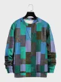 ChArmkpR Erkek Kazak Kapşonlular Renk Blok Patchwork Yuvarlak Yaka Bol Kazak Sweatshirtler