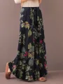 ZANZEA Women's Culottes Loose Wide Leg Pants Floral Graphic Elastic Waist Palazzo Pants Business Casual Cropped Trousers with Pockets