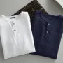 Men's Summer Linen V Neck Henley Tops Casual Fit Shirts Beach Yoga Button Shirts