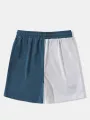 Mens Fish Wave Embroidery Patchwork Corduroy Drawstring Waist Shorts