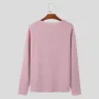 INCERUN Mens Striped V-Neck Long-Sleeve T-Shirt Comftable Solid Color Loose Fit Soft Tshirt Male Plus Size S-5XL
